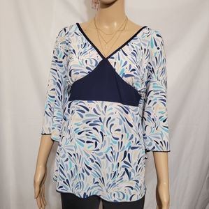Unbranded women's blouse blue and white half length bell sleeves top